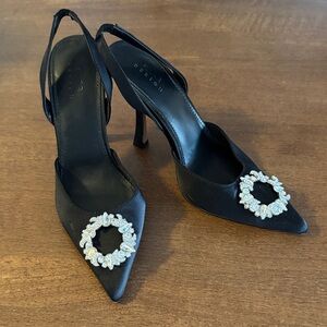 ASOS DESIGN Poppy Embellished Slingback in Black Satin